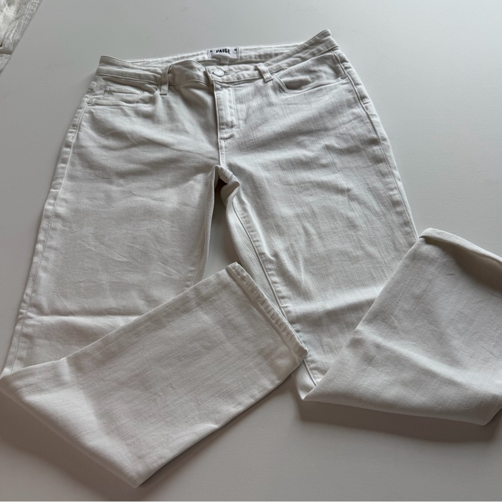 PAIGE White Denim Jeans Women’s Size 28 Mid Rise Straight Leg Premium designer - Picture 2 of 15